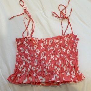 Cotton Candy LA Pink Lepore Print Crop Tank Top w/ Tie Straps